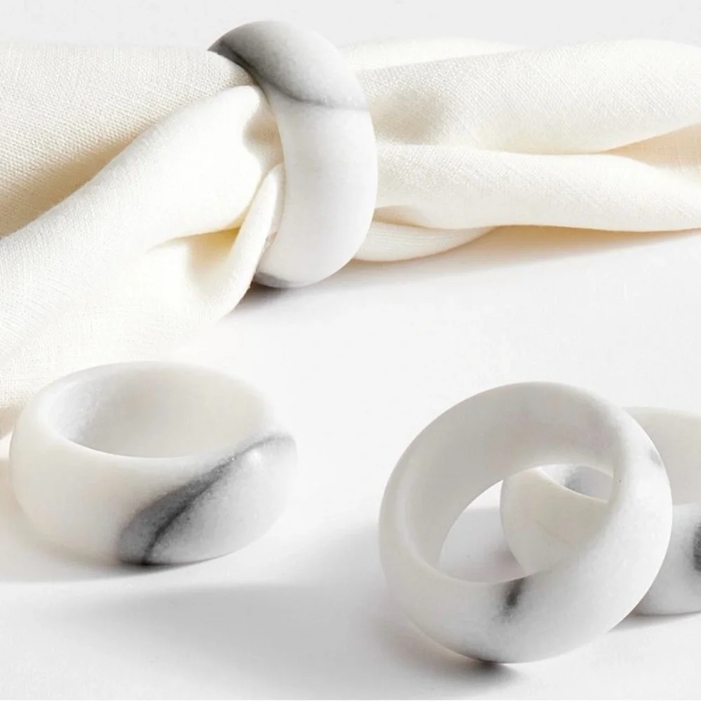 Pottery Barn Providence Marble Napkin Rings - Set Of 4